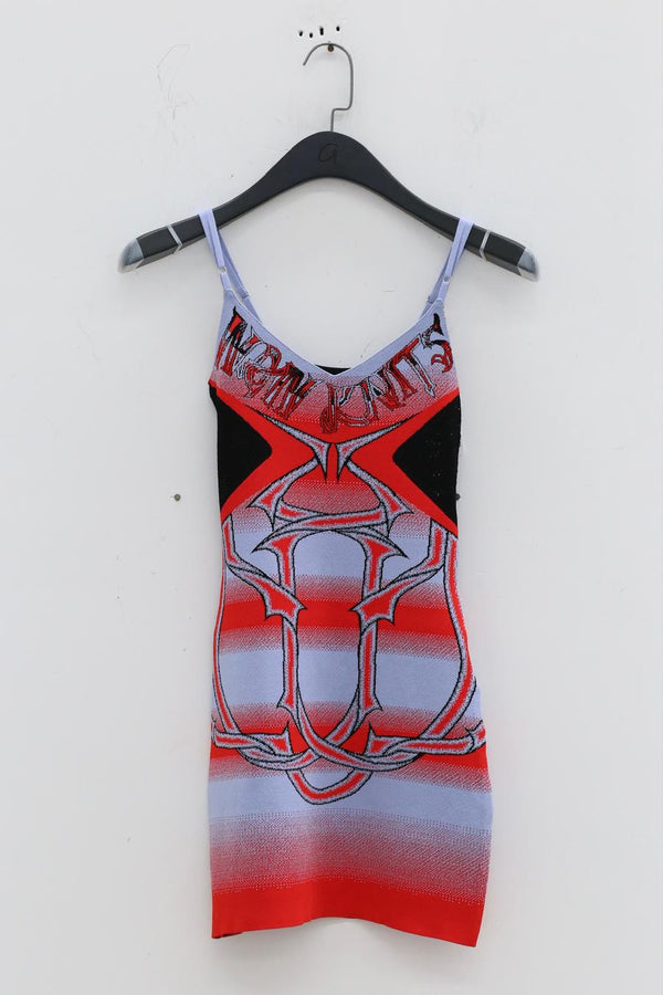 NAN KNITS gradient letter litter suspender short skirt 22051734